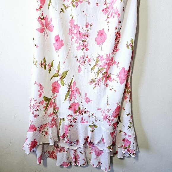 Y2K 90s Midi Slip Dress Size 16 L Floral Ruffle Cowl Neck Hi-low Romantic Vtg - Picture 5 of 6